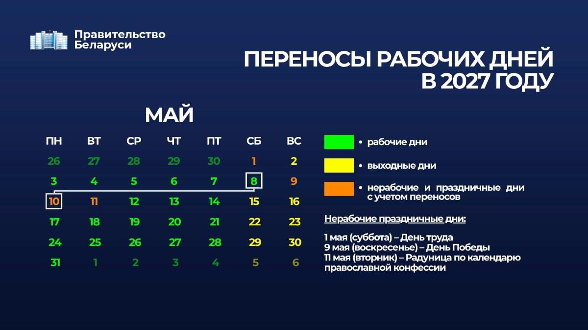 Правительство решило, как белорусы будут работать и отдыхать в 2027 году