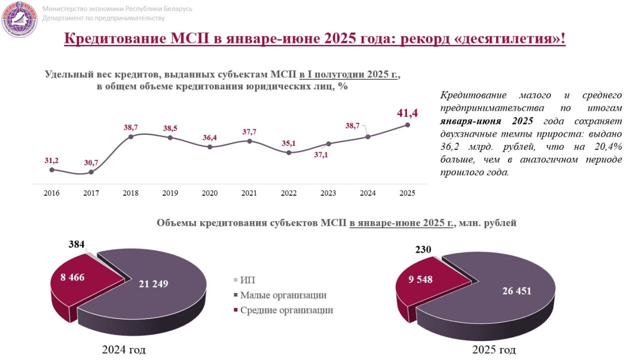 Доля малого и среднего бизнеса в банковском кредитовании экономики достигла рекорда за 10 лет